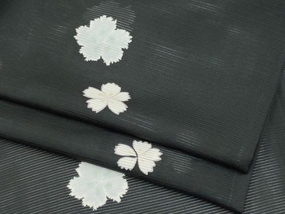 平和屋着物＊夏物　小紋　絽　舞花文　黒地　正絹　逸品　CABI6685ou