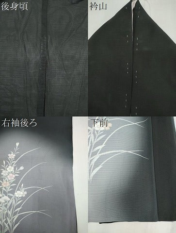 平和屋着物＊夏物　訪問着　絽　草花文　暈し染め　黒地　正絹　逸品　CABI6686ou