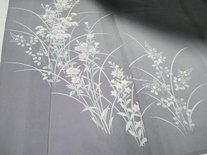 平和屋着物＊夏物　訪問着　絽　草花文　暈し染め　黒地　正絹　逸品　CABI6686ou