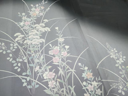 平和屋着物＊夏物　訪問着　絽　草花文　暈し染め　黒地　正絹　逸品　CABI6686ou