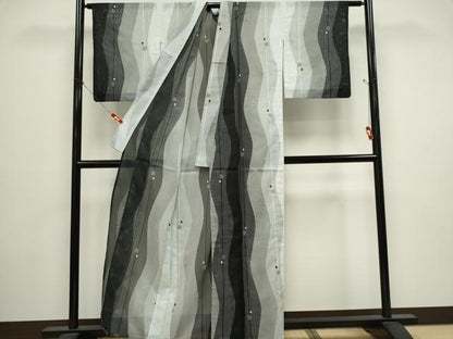 平和屋着物＊夏物　小紋　絽　変わり間道　洗える着物　CABI6694ou
