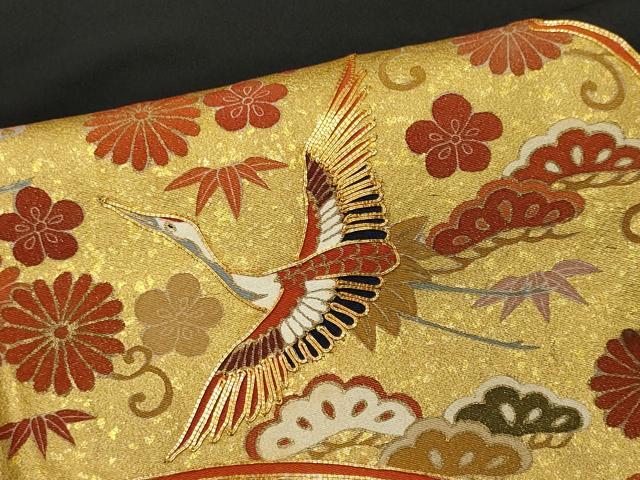 平和屋着物■豪華黒留袖　駒刺繍　雪芝飛鶴花文　金彩　正絹　逸品　CABI6703ou
