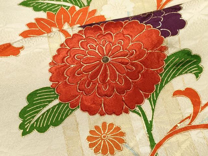平和屋着物■豪華振袖　刺繍　草花文　金彩　正絹　逸品　CABI6705ou