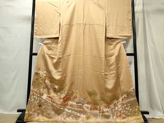 平和屋着物■豪華色留袖　駒刺繍　束ね熨斗地紙草花文　金銀彩　正絹　逸品　CABI6707ou