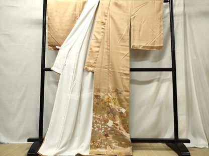 平和屋着物■豪華色留袖　駒刺繍　束ね熨斗地紙草花文　金銀彩　正絹　逸品　CABI6707ou