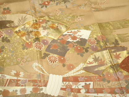 平和屋着物■豪華色留袖　駒刺繍　束ね熨斗地紙草花文　金銀彩　正絹　逸品　CABI6707ou