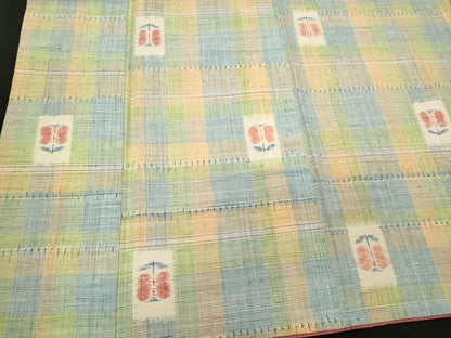 平和屋着物■上質な紬　格子花文　正絹　逸品　CABI6712ou