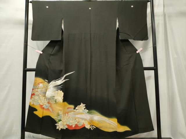 平和屋着物■豪華黒留袖　尾長鳥花文　暈し染め　金彩　正絹　逸品　CABI6716ou