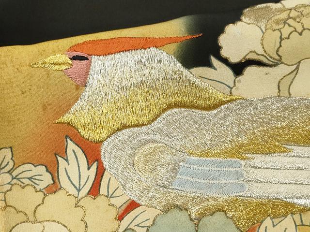 平和屋着物■豪華黒留袖　尾長鳥花文　暈し染め　金彩　正絹　逸品　CABI6716ou