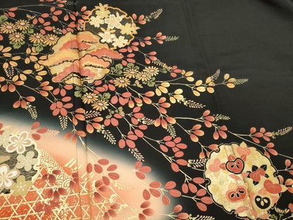 平和屋着物■豪華黒留袖　作家物　雪輪枝花文　暈し染め　金銀彩　正絹　逸品　CABI6717ou