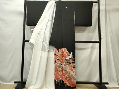 平和屋着物■豪華黒留袖　作家物　駒刺繍　鬘帯飛鶴吉祥花文　金彩　正絹　逸品　CABI6718ou