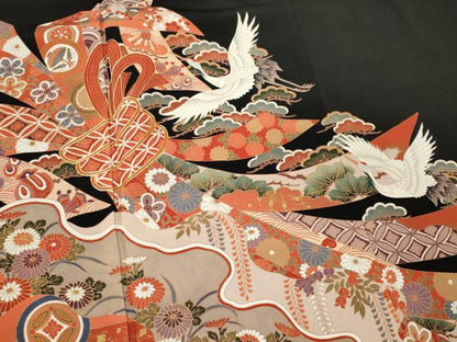平和屋着物■豪華黒留袖　作家物　駒刺繍　鬘帯飛鶴吉祥花文　金彩　正絹　逸品　CABI6718ou