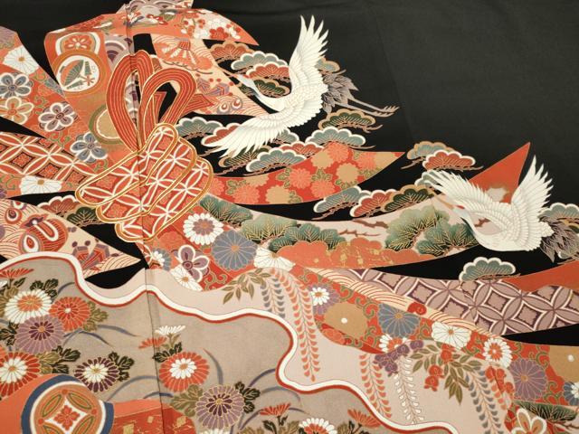 平和屋着物■豪華黒留袖　作家物　駒刺繍　鬘帯飛鶴吉祥花文　金彩　正絹　逸品　CABI6718ou