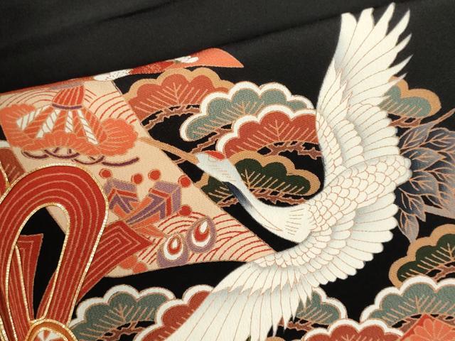 平和屋着物■豪華黒留袖　作家物　駒刺繍　鬘帯飛鶴吉祥花文　金彩　正絹　逸品　CABI6718ou