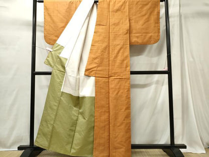 平和屋着物■上質な紬　格子柄　正絹　逸品　CABI6723ou