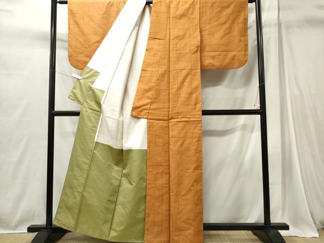 平和屋着物■上質な紬　格子柄　正絹　逸品　CABI6723ou