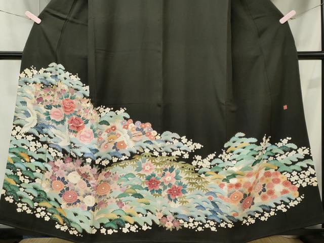 平和屋着物■豪華黒留袖　作家物　飛鶴花松文　正絹　逸品　CABI6726ou