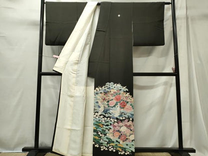 平和屋着物■豪華黒留袖　作家物　飛鶴花松文　正絹　逸品　CABI6726ou