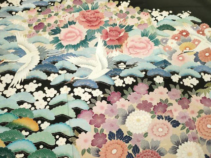 平和屋着物■豪華黒留袖　作家物　飛鶴花松文　正絹　逸品　CABI6726ou