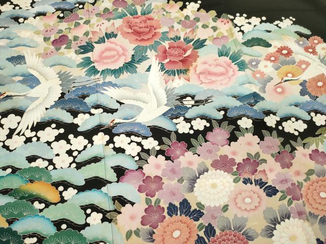 平和屋着物■豪華黒留袖　作家物　飛鶴花松文　正絹　逸品　CABI6726ou