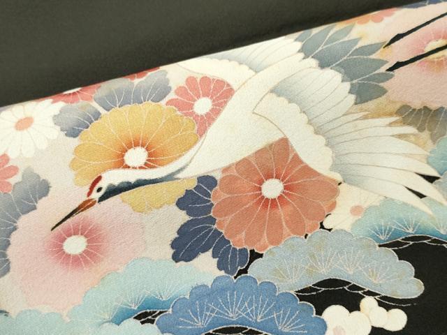 平和屋着物■豪華黒留袖　作家物　飛鶴花松文　正絹　逸品　CABI6726ou