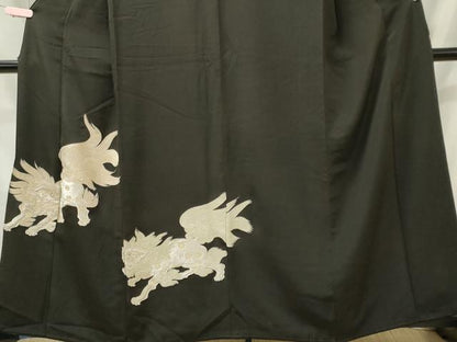 平和屋着物■豪華黒留袖　唐獅子　金銀糸　正絹　逸品　CABI6727ou
