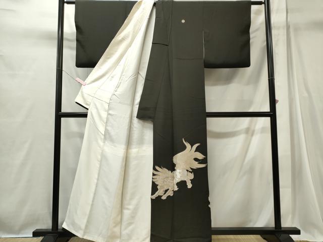平和屋着物■豪華黒留袖　唐獅子　金銀糸　正絹　逸品　CABI6727ou