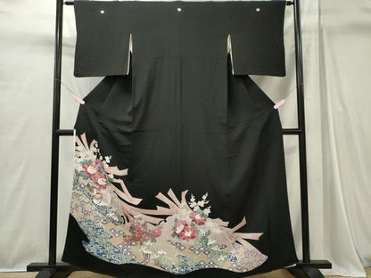平和屋着物■豪華黒留袖　刺繍　鴛鴦流水花文　金糸　正絹　逸品　CABI6728ou