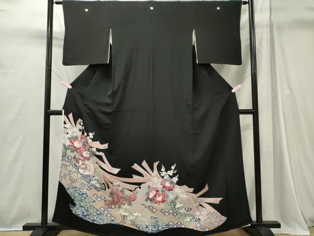 平和屋着物■豪華黒留袖　刺繍　鴛鴦流水花文　金糸　正絹　逸品　CABI6728ou