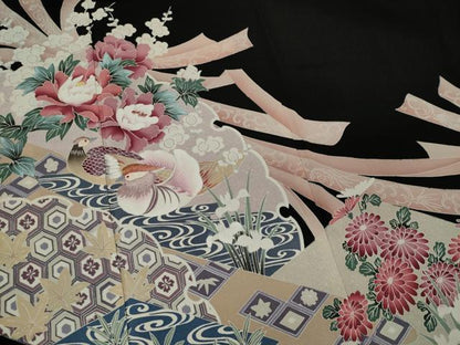 平和屋着物■豪華黒留袖　刺繍　鴛鴦流水花文　金糸　正絹　逸品　CABI6728ou