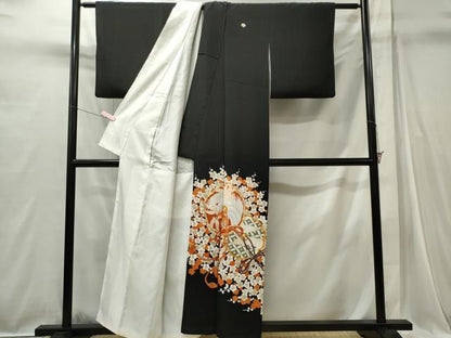 平和屋着物■豪華黒留袖　駒刺繍　鳳凰枝梅文　金彩　正絹　逸品　CABI6729ou
