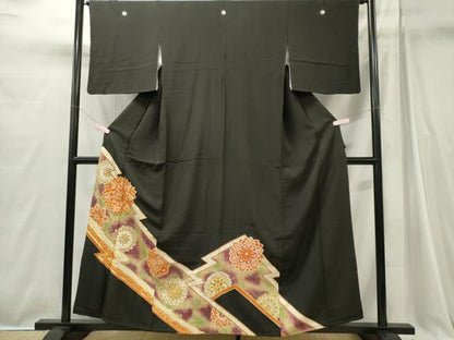 平和屋着物■豪華黒留袖　駒刺繍　吉祥花文　暈し染め　金彩　正絹　逸品　CABI6730ou