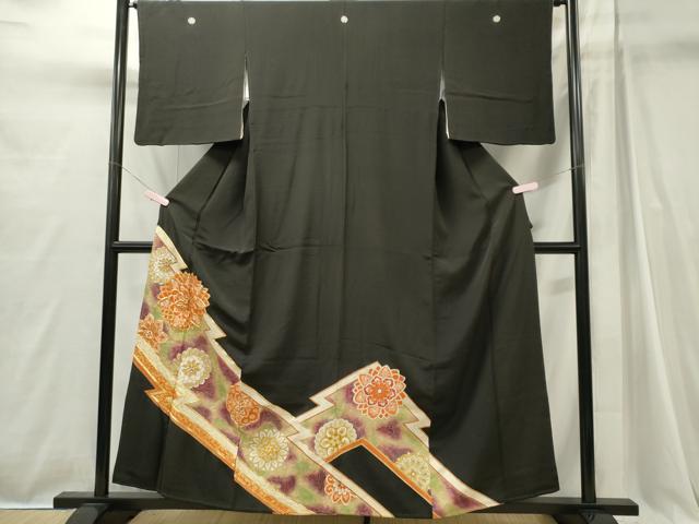 平和屋着物■豪華黒留袖　駒刺繍　吉祥花文　暈し染め　金彩　正絹　逸品　CABI6730ou