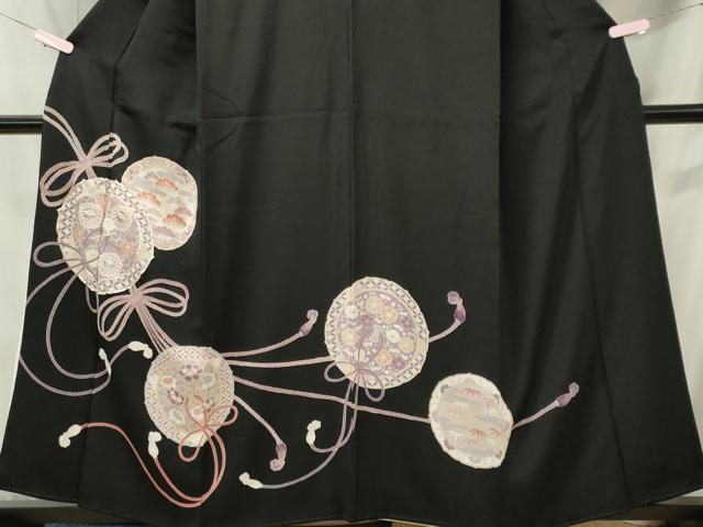 平和屋着物■豪華黒留袖　駒刺繍　鏡裏草花文　正絹　逸品　CABI6731ou