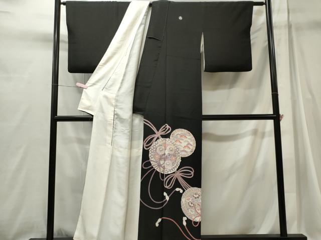 平和屋着物■豪華黒留袖　駒刺繍　鏡裏草花文　正絹　逸品　CABI6731ou