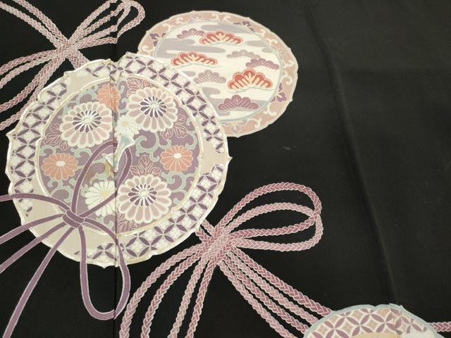 平和屋着物■豪華黒留袖　駒刺繍　鏡裏草花文　正絹　逸品　CABI6731ou