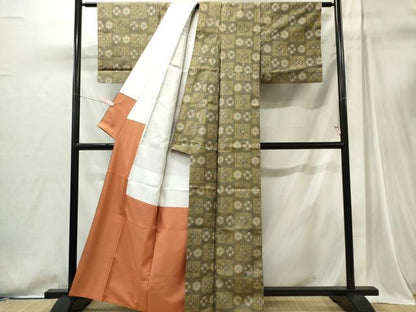 平和屋着物■本場大島紬　市松花文　正絹　逸品　CABI6740ou