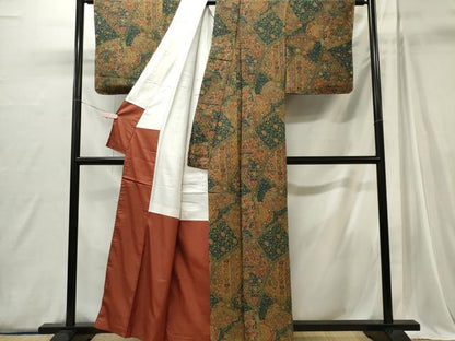 平和屋着物■上質な小紋　切嵌更紗花文　鬼しぼ縮緬　正絹　逸品　CABI6750ou