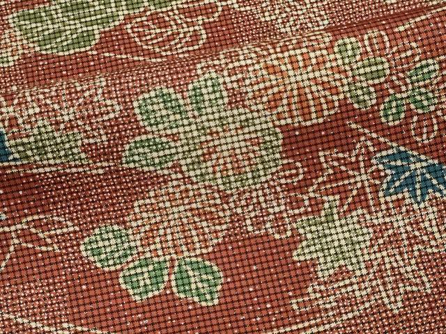 平和屋着物■本場染大島紬　草花文　正絹　逸品　CABI6752ou
