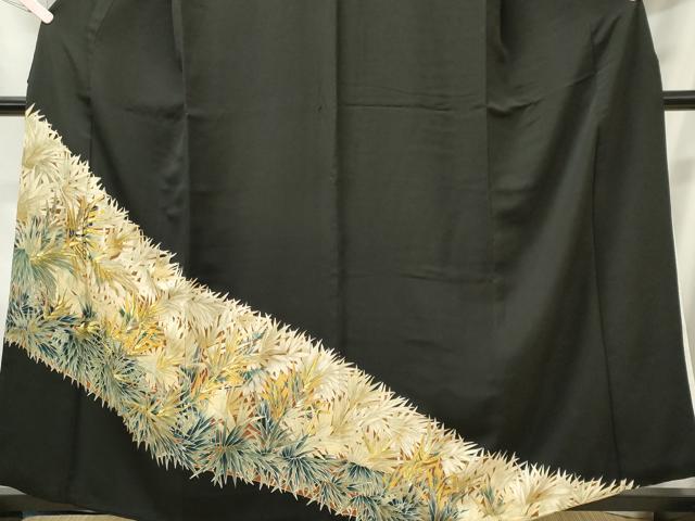 平和屋着物■豪華黒留袖　駒刺繍　笹の葉文　金彩　正絹　逸品　CABI6757ou