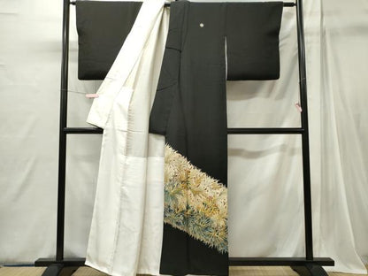 平和屋着物■豪華黒留袖　駒刺繍　笹の葉文　金彩　正絹　逸品　CABI6757ou