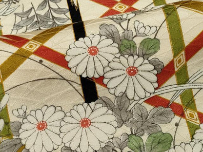 平和屋着物■上質な小紋　格子草花文　正絹　逸品　未使用　CABI6758ou
