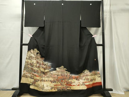 平和屋着物■豪華黒留袖　作家物　大名行列　暈し染め　金彩　正絹　逸品　CABI6759ou
