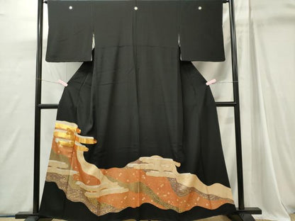 平和屋着物■豪華黒留袖　駒刺繍　エ霞吉祥文　金彩　正絹　逸品　CABI6761ou