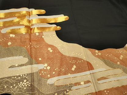 平和屋着物■豪華黒留袖　駒刺繍　エ霞吉祥文　金彩　正絹　逸品　CABI6761ou