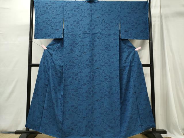 平和屋着物■上質な小紋　藍　型染め　風景文　正絹　逸品　CABI6764ou