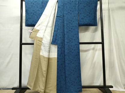 平和屋着物■上質な小紋　藍　型染め　風景文　正絹　逸品　CABI6764ou