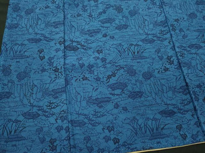 平和屋着物■上質な小紋　藍　型染め　風景文　正絹　逸品　CABI6764ou