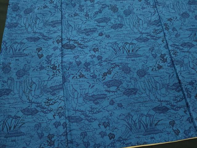 平和屋着物■上質な小紋　藍　型染め　風景文　正絹　逸品　CABI6764ou