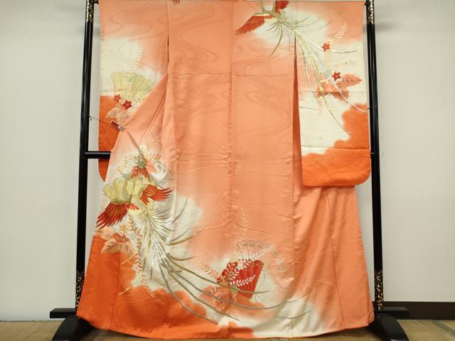 平和屋着物■豪華振袖　駒刺繍　鳳凰檜扇花文　暈し染め　金銀糸　正絹　逸品　CABI6772ou